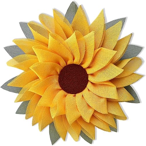 Corona de decoración del hogar para puerta delantera o pared Encantadora corona de arpillera de girasol de 22 pulgadas, decoración vintage para