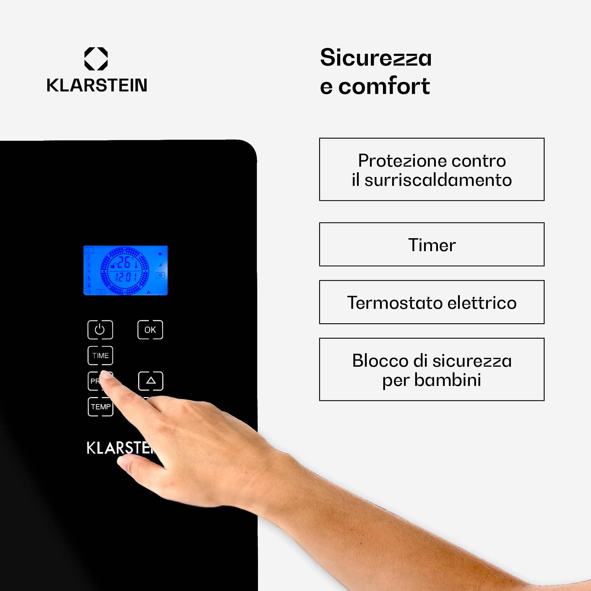 Klarstein Stufa Elettrica Basso Consumo, Stufa Elettrica 2000W, Termoconvettore con Rotelle, Termosifone Elettrico Portatile, Termoconvettore a Parete con Termostato, Stufetta per Casa