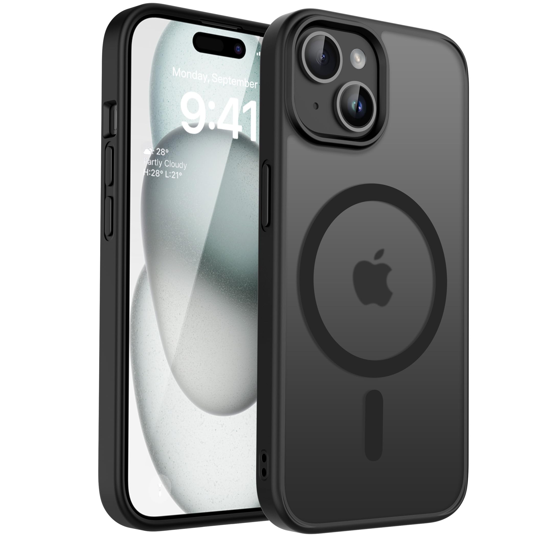 CACOE Magnetic Case for iPhone 15 6.1 inch-Compatible with MagSafe & Magnetic Car Phone Mount,Not Yellowing Anti-Scratch (Matte Black)