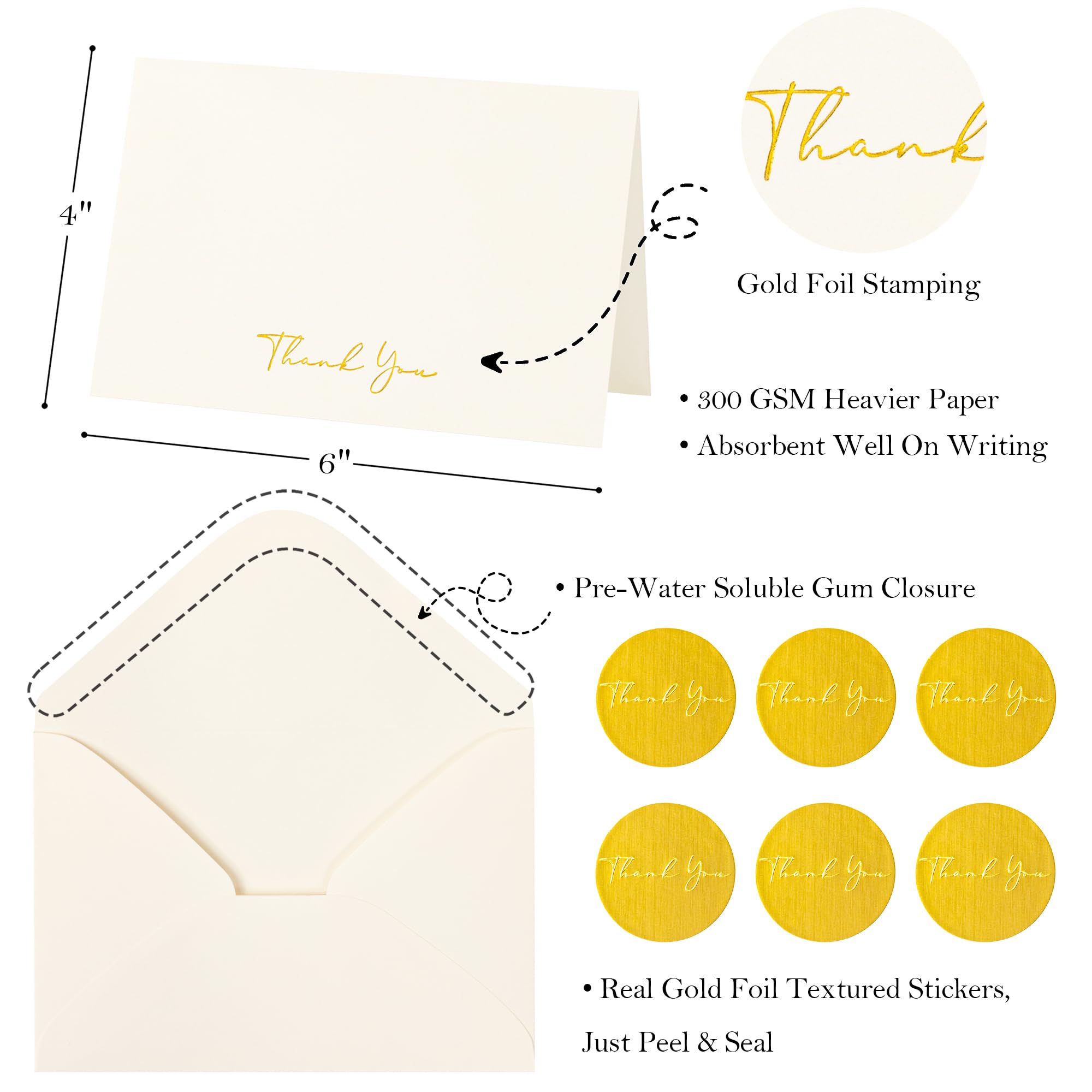 Crisky Lot de 50 cartes de vœux de remerciement avec enveloppe ivoire pour mariage, fête prénuptiale, fête prénatale, affaires, remise de diplôme
