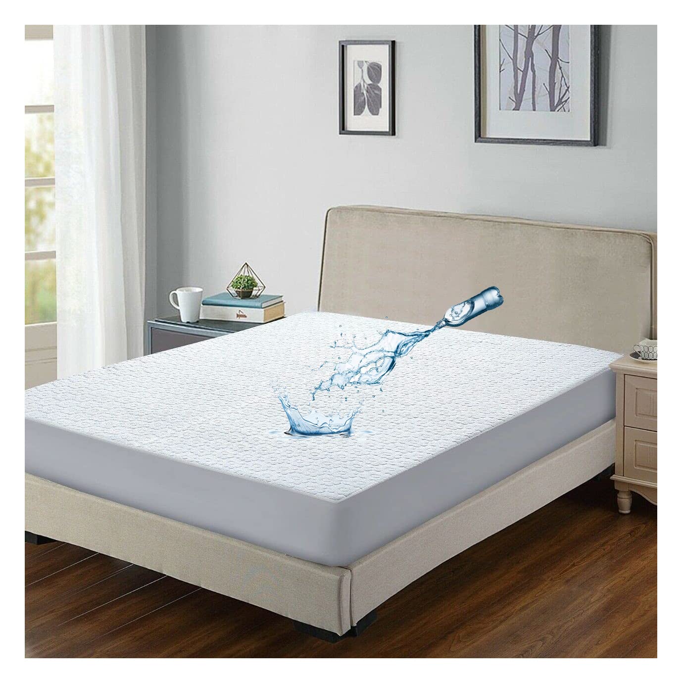 100% Waterproof Terry Floral Mattress Protector, Terry Towel Mattress Encasement, Elasticated Side Skirts, Breathable, Hypoallergenic, Anti Dust Mite, Fully Fitted Bed Sheet Cover (Single)