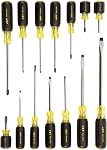 JET Screwdriver Set - Comfortable Cushion Grip Handles with Engraved Tip Type, Slot Square, Slot Round, Cabinet, Phillips, Square Tips - Chrome Plated SVCM Tool Steel - 14 Pieces