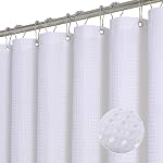 Grey Shower Curtain - 256GSM Luxury Weighted Waffle Textured Heavy Duty Thick Fabric Shower Curtains with Stainless Steel Hooks for Bathroom, Superior Water Resistant, 72W x 72H, Grey