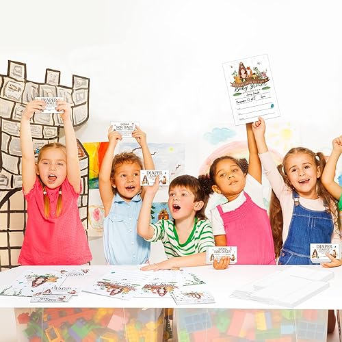 Miniatura 5 de Containlol Juegos de 28 invitaciones para baby shower de animales del bosque, boletos para rifas de pañales, tarjetas de solicitud de libro de baby