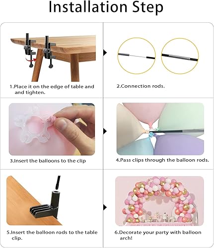 Miniatura 5 de Kit de arco de globos de mesa, marco de soporte de arco de globos para diferentes tamaños de mesa para cumpleaños, baby shower, graduación, boda y