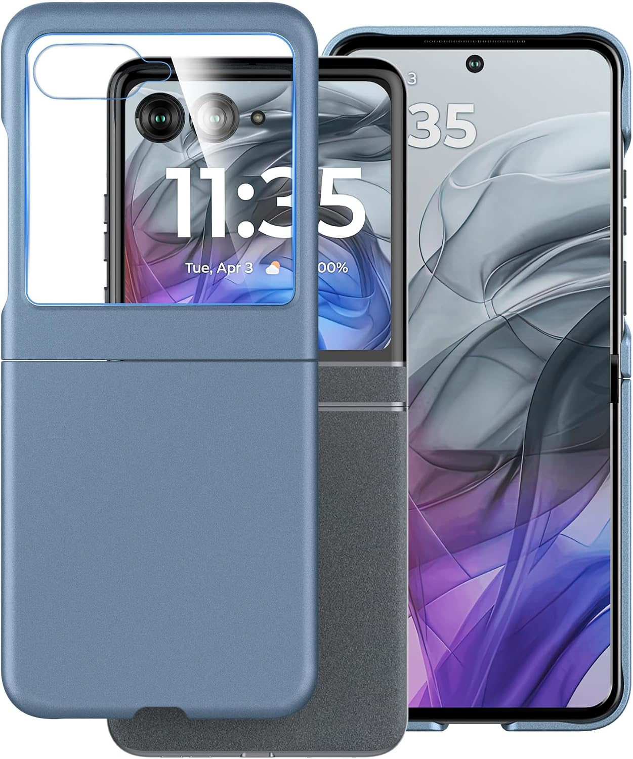 Cresee Case for Motorola Razr 2024/2025 / 2026 - with Built-in Cover Screen Protector, Thin Hard Matte Polycarbonate Cover Phone Case for Moto Razr 2024/2025 / 2026 - Blue+Glass image 3
