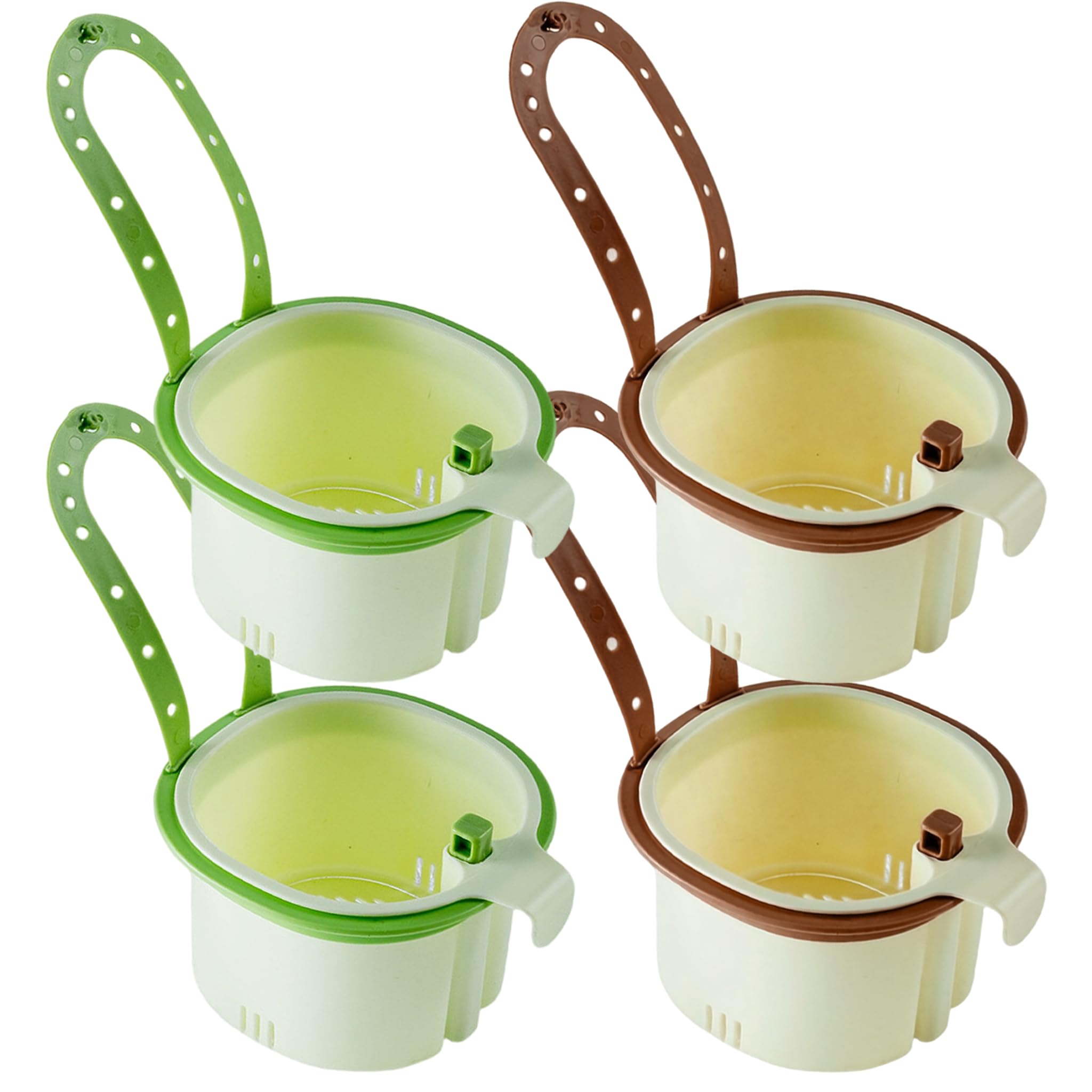Goutdori 4PCS Kitchen Sink Strainer Basket Hanging Detachable Sink Filter Basket with Press Dump Dark Brown and Light Green