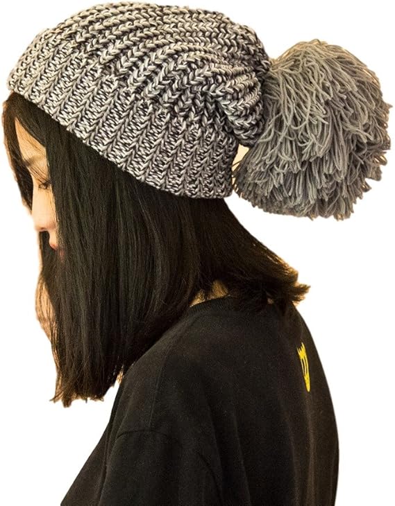 Amazon H Ache Wai 大きめ ふさふさ ボンボン つき ニット 帽 ミックス カラー ビーニー キャップ メンズ レディース 兼用 003 グレー ミックス ニット 通販
