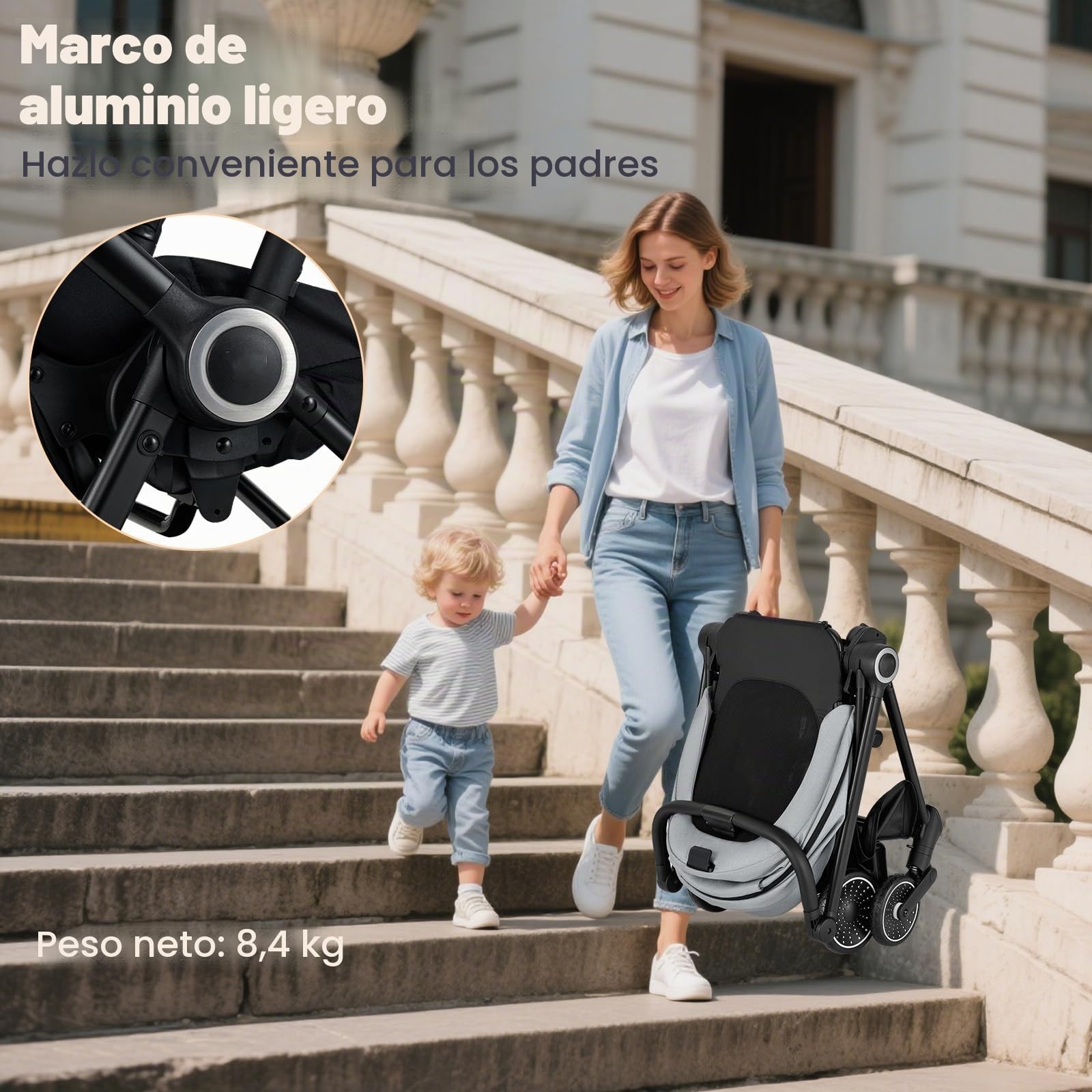 LIFEZEAL Cochecito ligero para bebé de 0 a 36 meses, Silla de Paseo plegable con capacidad de 30 kg, compacto tipo paraguas para viajes en avión, respaldo ajustable (Gris)