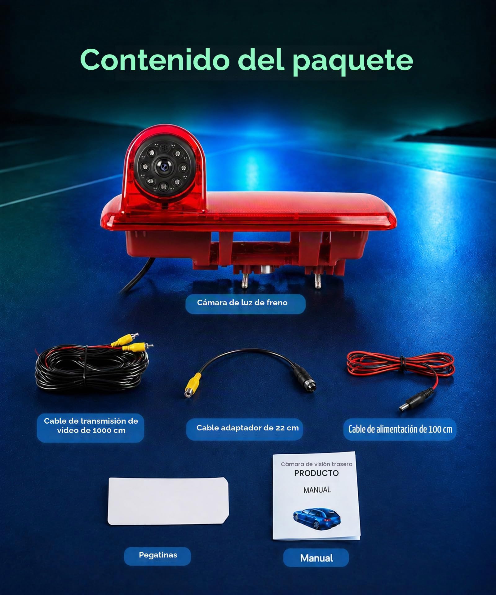 Hodozzy Cámara de Visión Trasera para Renault Traffic 2014/Opel Vivaro 2014, Cámara para Tercera Luz de Freno, Visión Nocturna por IR, Resistente al Agua IP67, con Línea de Marcha Atrás