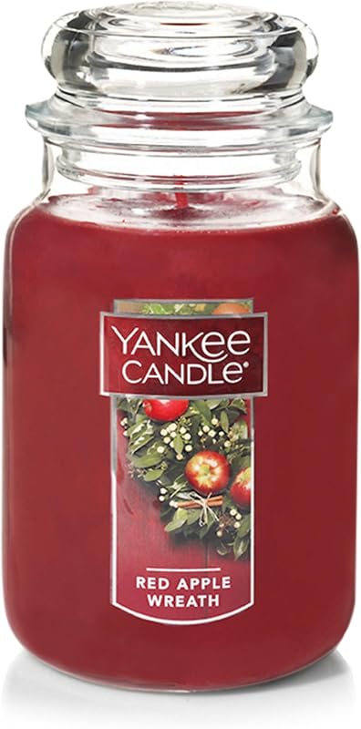 Yankee Candle Vela perfumada clásica con corona de manzana, tarro grande de 22 oz, vela de una sola mecha, más de 110 horas de combustión | Regalos navideños para todos