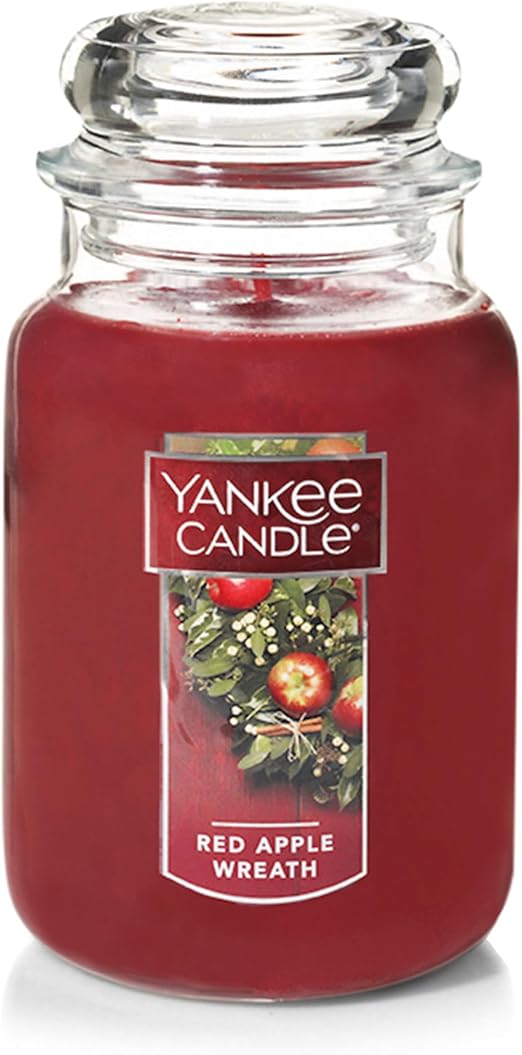 Yankee Candle Apple Wreath Scented Classic 22oz Large Jar Single Wick Candle Over 110 Hours of Burn Time | Holiday Gifts for All