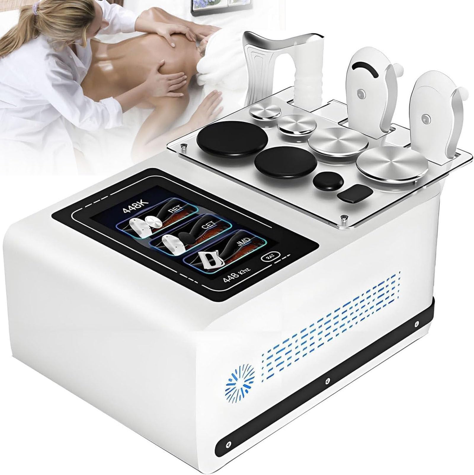 Przenośna, 448 kHz, RF Tecar Therapy RET CET, urządzenie do diatermii, wyszczuplania ciała, łagodzenia bólu, odchudzania, modelowania sylwetki, ujędrniania skóry, głębokiej pielęgnacji(White)