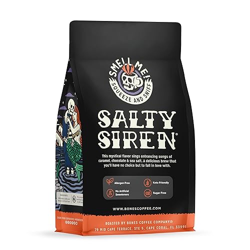 Miniatura 2 de Bones Coffee Company Salty Siren Café con sabor a chocolate caramelo salado marino, granos arábica de tostado medio bajo en ácido para cafetera de