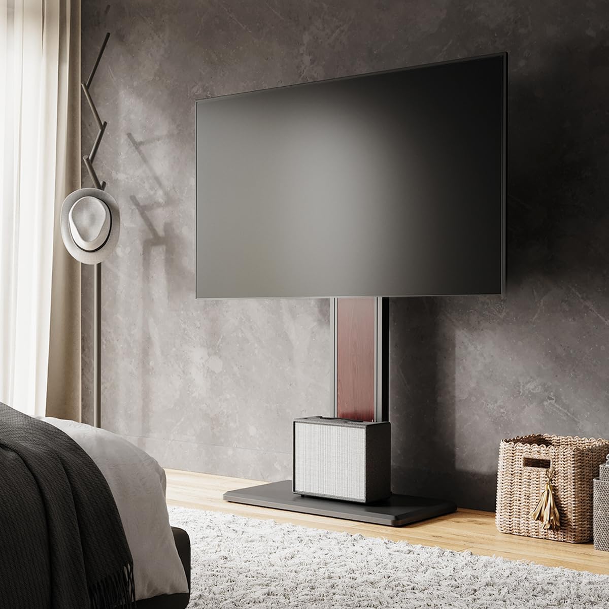 FITUEYES Support TV Pied, en Fer et Bois, 32-65 Pouces, VESA 400 x 400 mm | pour Salon, Chambre et Bureau, Hauteur Réglable, Angle Réglable ±20°, Charge Maximale 40 kg