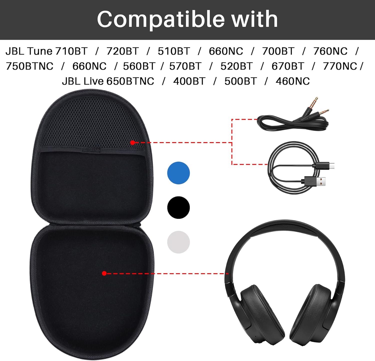 Hard Case Compatible with TOZO HT2 / BERIBES WH202A / Uliptz WH203A / KVIDIO WH201A / Picun B8 / RUNOLIM RUWH301AB-US3 Hybrid Active Noise Cancelling Headphones (Blue Case) - Image 3