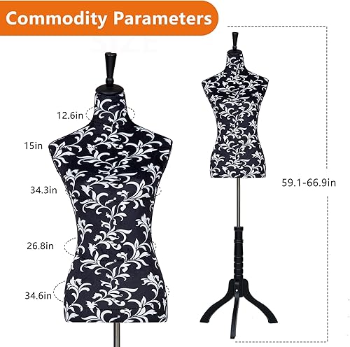 Miniatura 56 de Forma de vestido de maniquí, modelo de vestido femenino, cuerpo de maniquí con pantalla de torso, 53-67 pulgadas, soporte de trípode ajustable