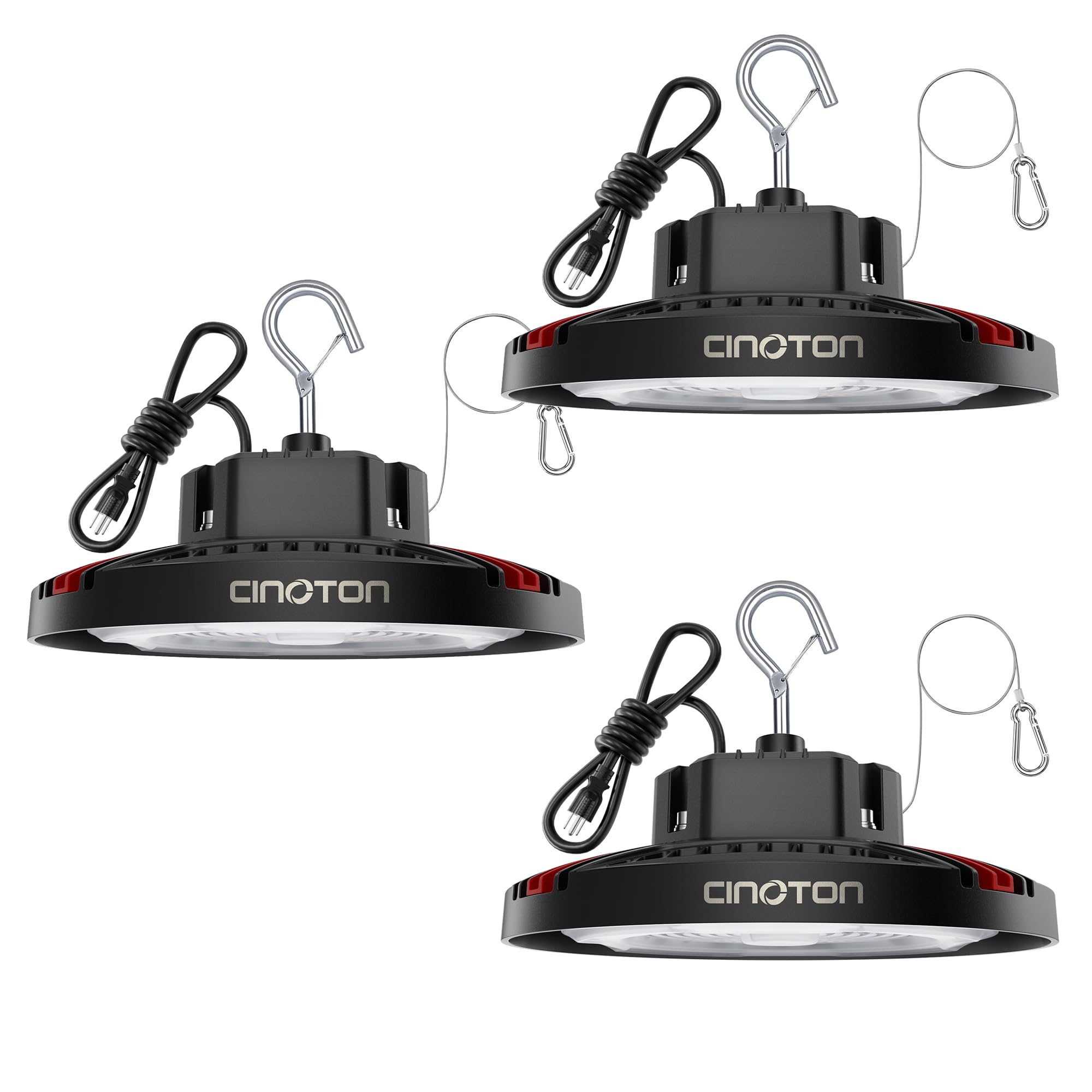 CINOTON 160W LED High Bay Lights with US Plug, UFO LED Shop Lights 24000LM[700W HID/HPS Equiv.] for Garage Workshop Barn Factory Warehouse, UL Listed Commercial Bay Lighting 120V 5000K-Daylight 3 Pack