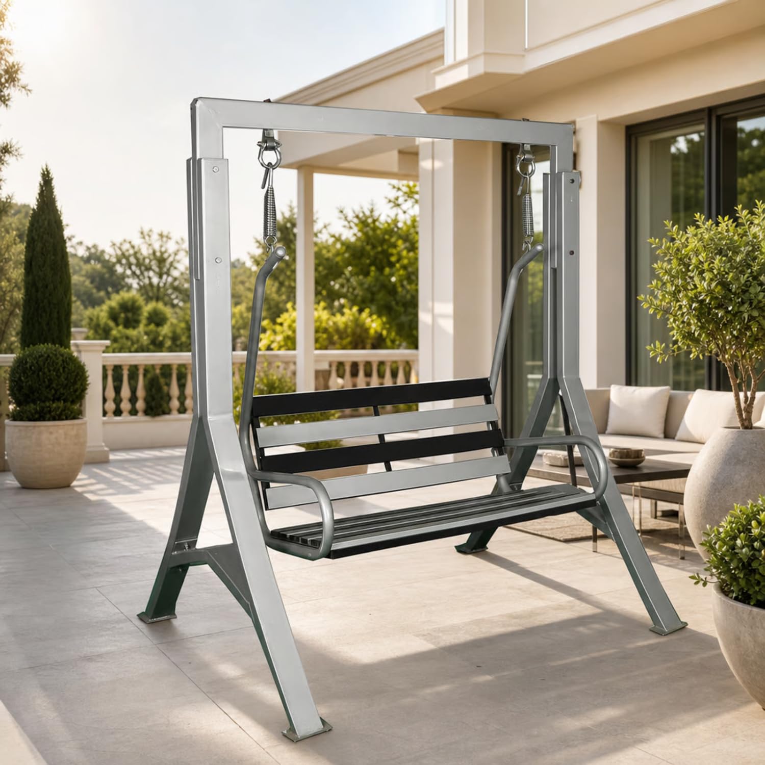 Kaushalendra Indoor and Outdoor Metal Iron Swing with Hammock Chair 2-Seater Jhula, High-Strength Iron, 350 kg Capacity (Gray) | Beautiful, Comfortable Seating for Your Dream Home-image-27