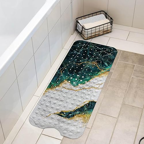 Miniatura 6 de LNOND Tapete de baño de mármol antideslizante, extra largo de 40 x 16 pulgadas, tapete antideslizante para bañera, tapete de ducha de mármol verde y