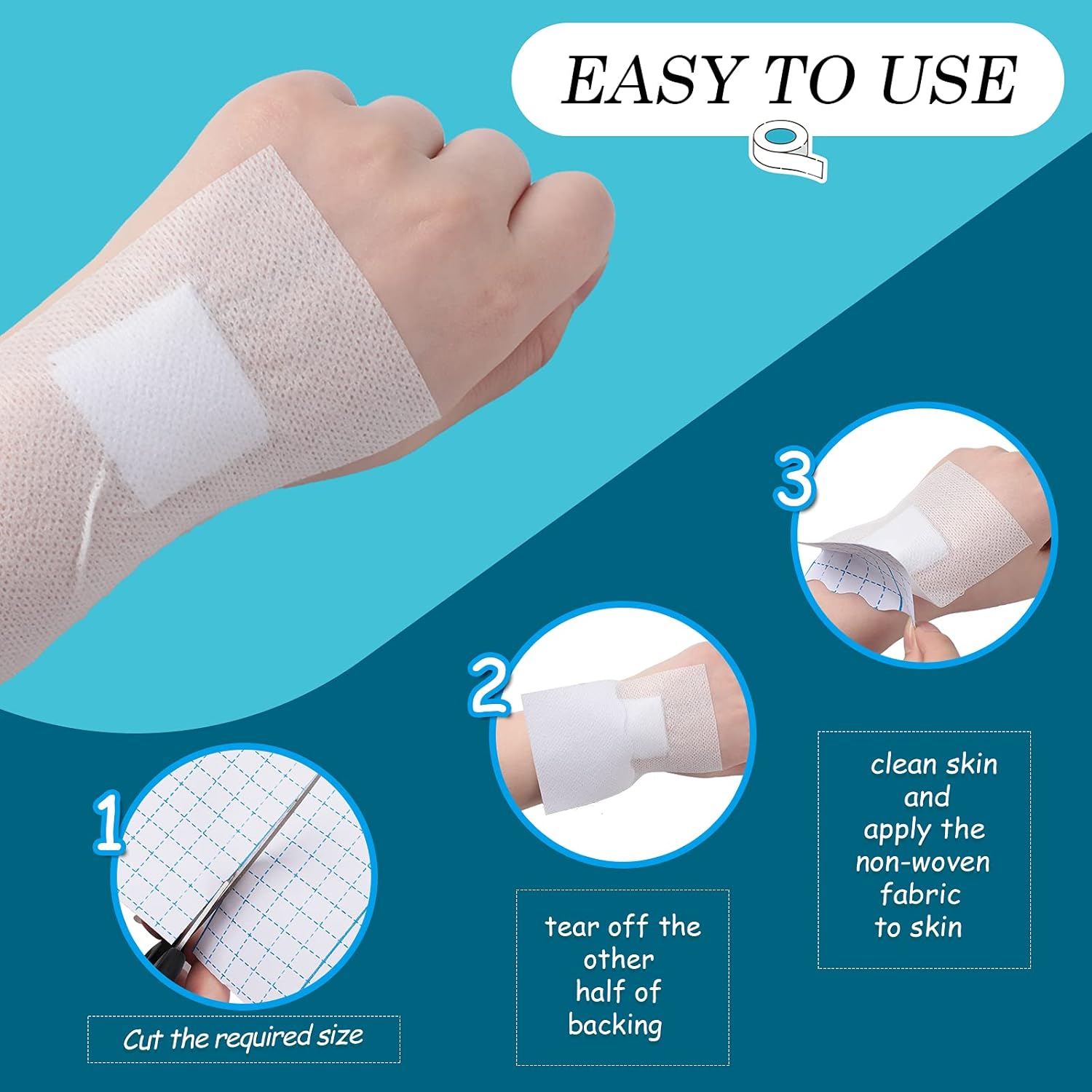 4 Rolls Non-Woven Cover Stretch Tape Breathable Non-Woven Tape Protective Adhesive Bandage Roll Film, 2 Inch x 5.47 Yard, 4 inch x 5.47 Yard - Image 3