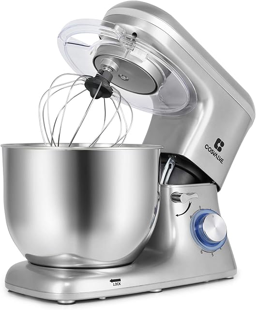 3-in-1 Stand Mixer Mixers For Baking 7L Stainless Bowl Food Mixers 6 Speed Settings 1400 W Powerful Motor Lower Noise With Dough Hook, Whisk ,Beater , Splash Guard Silver