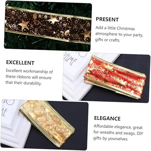 Miniatura 3 de NOLITOY 12 Rolls 2 Christmas Ribbon Holiday Ribbon for Bows Christmas Grosgrain Ribbon Christmas Wrapping Ribbon Gift Bag Gold Trim Gold Decor