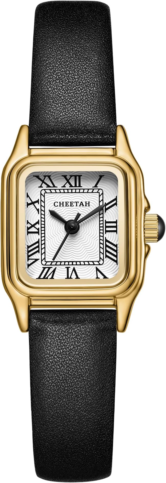 Women’s Leather Strap Watch, with Small Vintage Rectangular Case, Roman Dial
