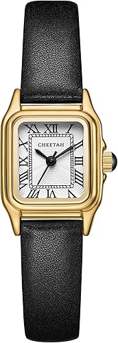 CHEETAH Reloj con correa de cuero para mujer, con pequeña caja rectangular vintage, esfera romana