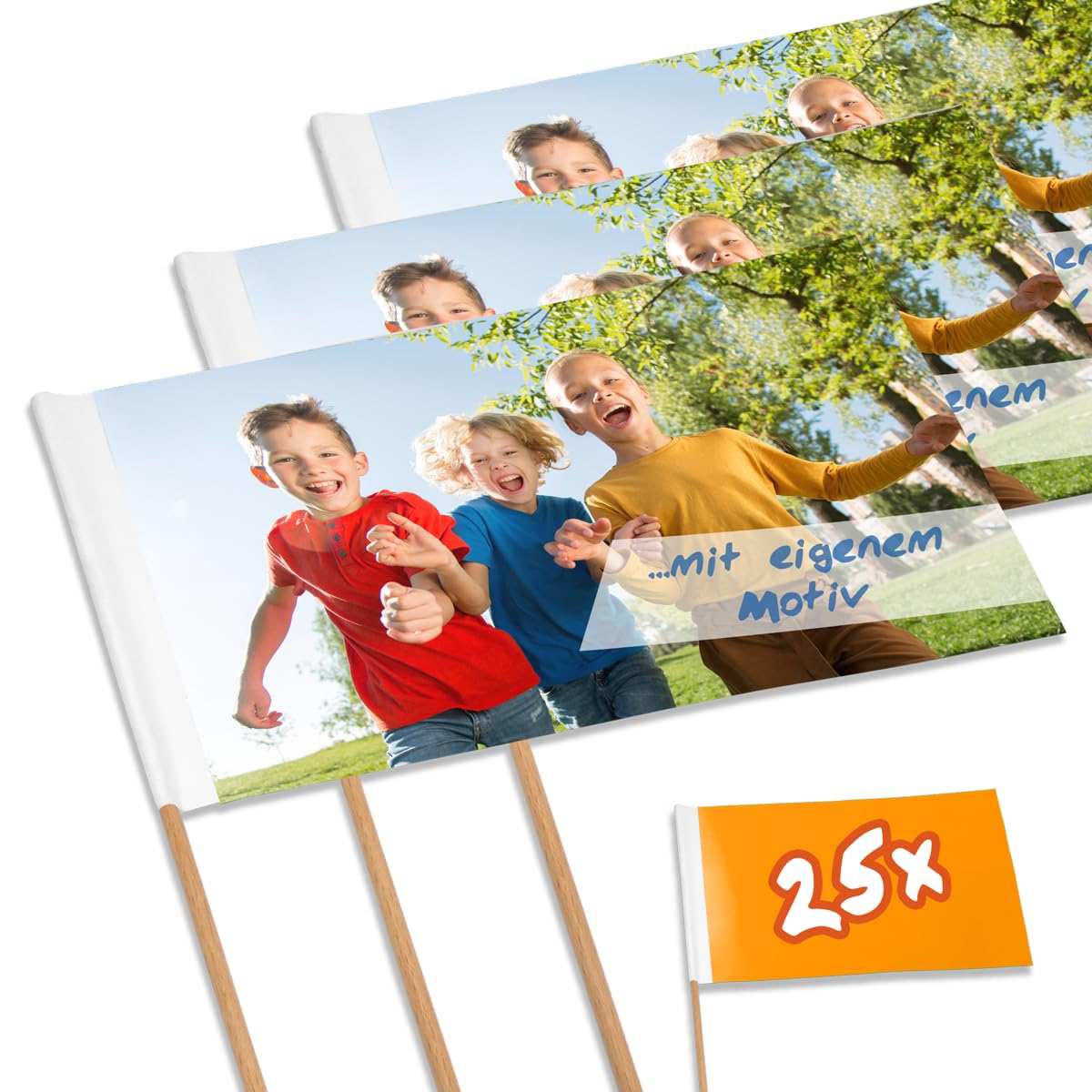 Kopierladen Karnath GmbH Bandierine di Carta/bandierine pubblicitarie Inclusa Stampa di Motivo Personalizzato, ca. 250 x 120 mm, 25 Pezzi