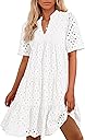 BTFBM Womens Boho Summer Dresses 2026 Spring V Neck Short Sleeve Hollow Out Lace Ruffle Casual Beach Mini Vacation Dress