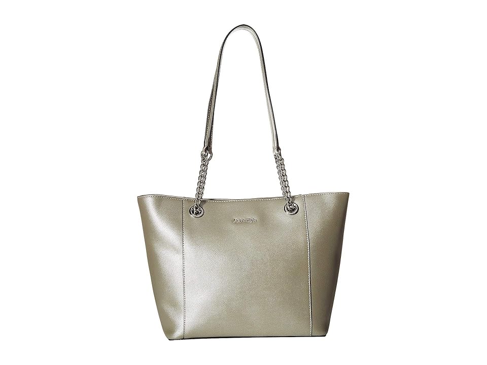 

Calvin Klein Saffiano Tote (Smoky Silver) Tote Handbags, Metallic