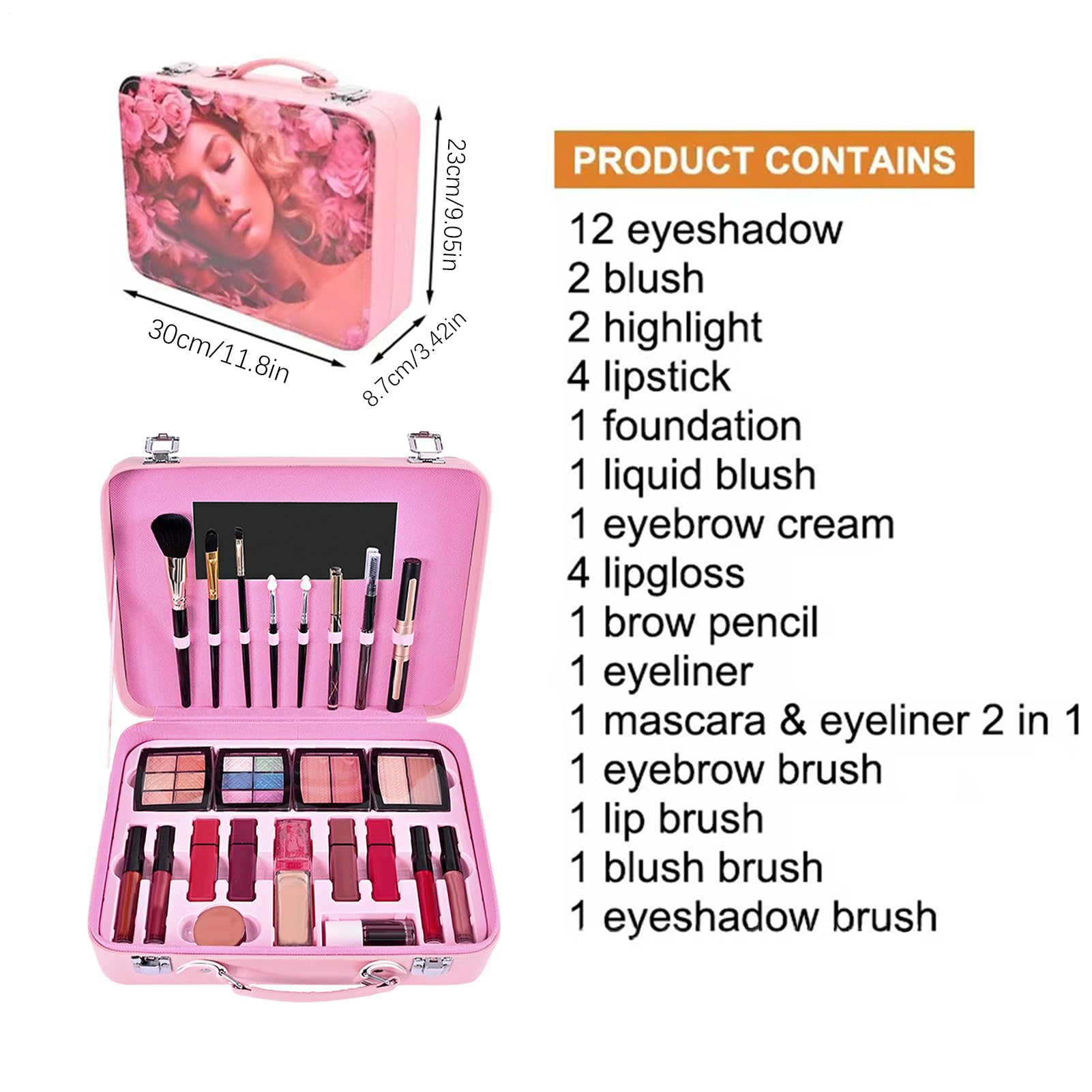 Colección De Maquillaje Para Mujeres Paleta Cosmética Portátil | Kit De Maquillaje Portátil Impermeable para Damas Madres Abuelas Novias Cumpleaños y Citas
