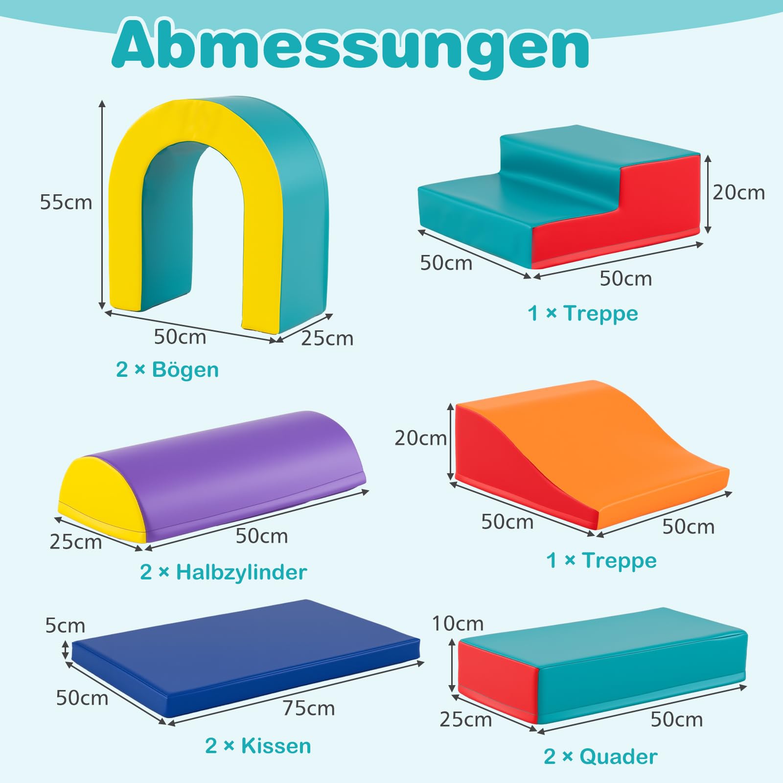COSTWAY 10 teilige Schaumstoff Bausteine, Softbausteine für Baby zum Krabbeln, Klettern & Rutschen, Riesenbausteine aus PU & Schaumstoff, Großbausteine XXL Indoor für Kleinkinder ab 1 Jahr (Grün)