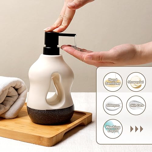 Miniatura 4 de BosilunLife Dispensador de jabón de cerámica, dispensador de jabón para baño, cocina, moderno, casa de campo, elegante, recargable, dispensador de