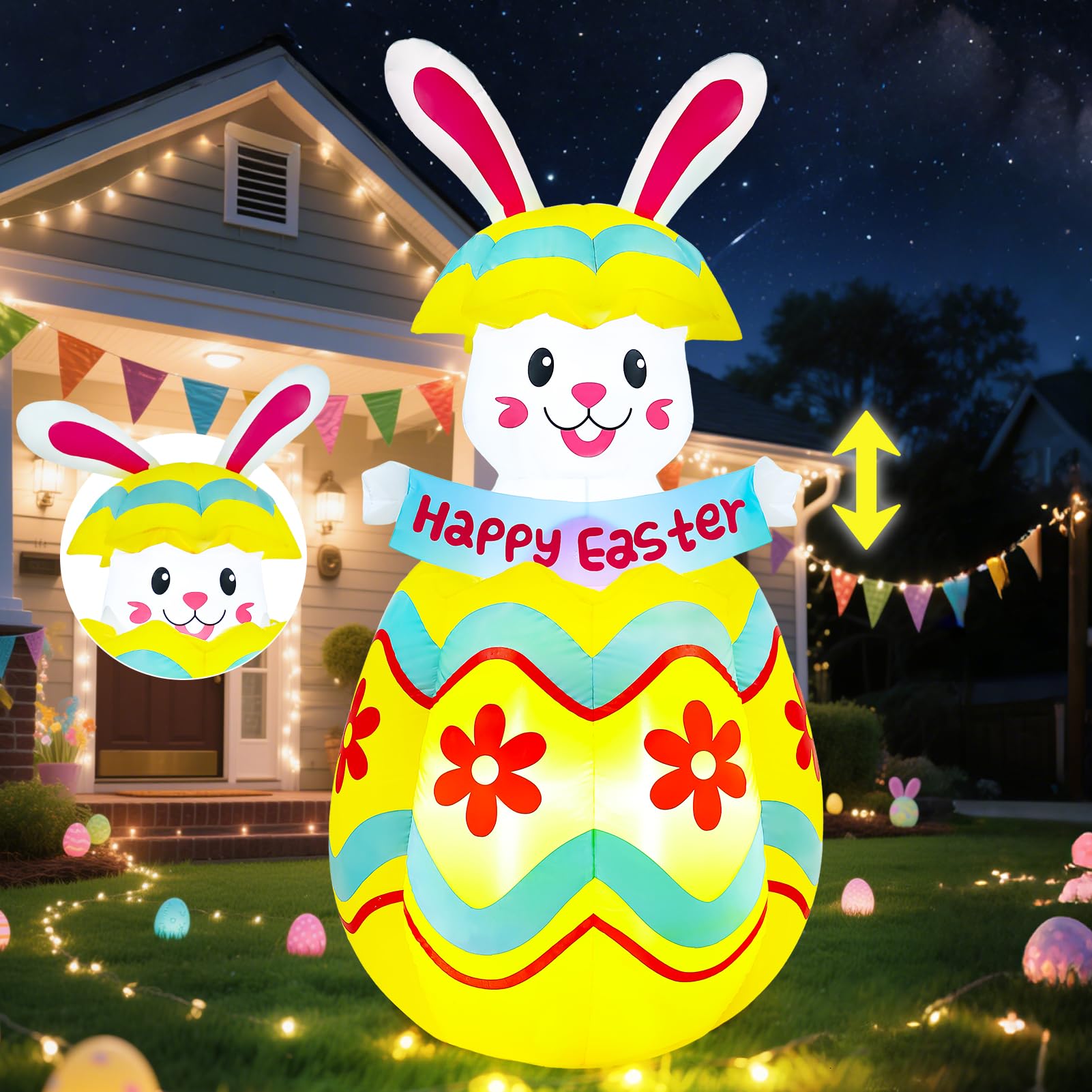 Décoration de Pâques gonflable de 1m80 avec grand lapin pop-up