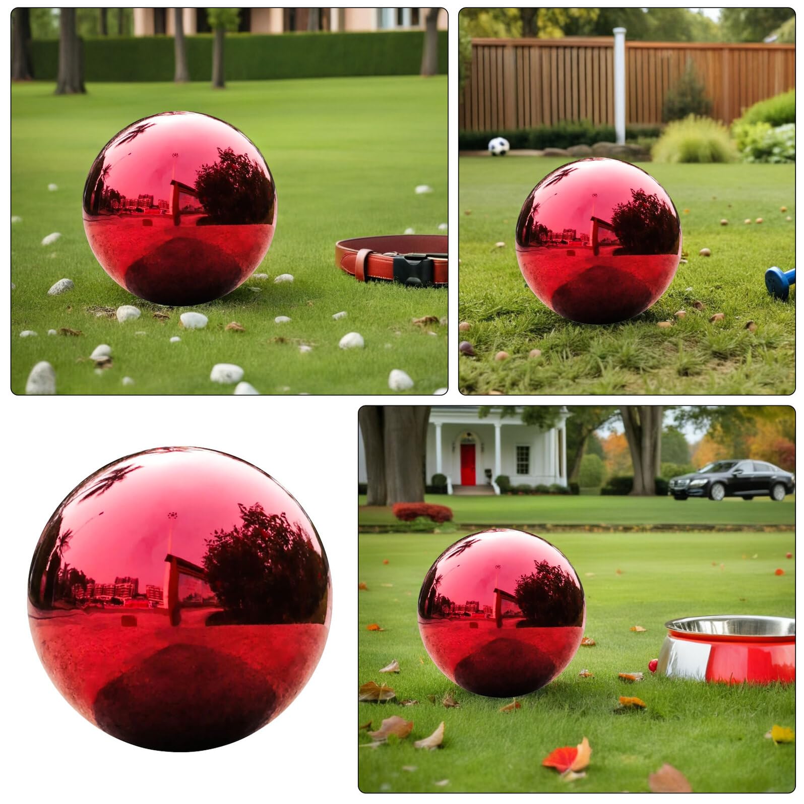 ifundom Boule De Jardin Décorative Sphère Réfléchissante Boule Miroir en Acier Réfléchissante Rouge