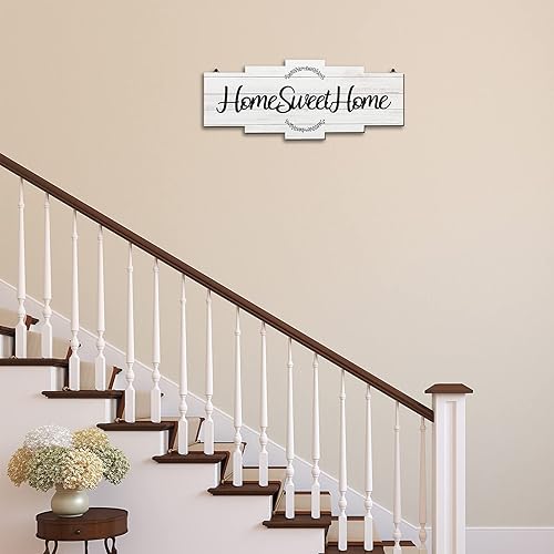 Miniatura 6 de Jetec Letrero con texto en inglés Home Sweet Home, decoración de pared de madera rústica para el hogar, placa grande para colgar en la pared, para
