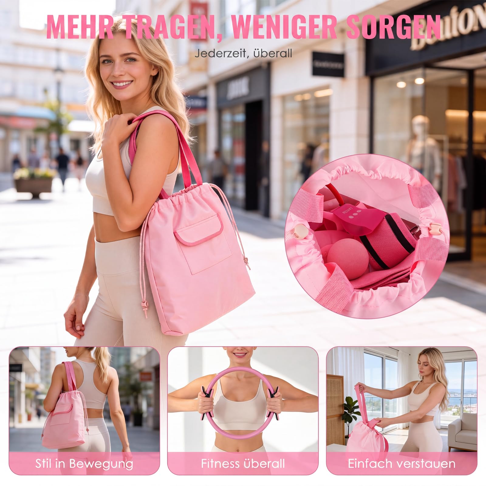 Pilates Set für Damen – Heimtrainings-Set mit Pilates Ring, Fitnessball, Widerstandsbänder mit Knöchelmanschetten, Anti-Rutsch Socken, Massageball – Pilates Zubehör für Yoga & Ganzkörper-Workout