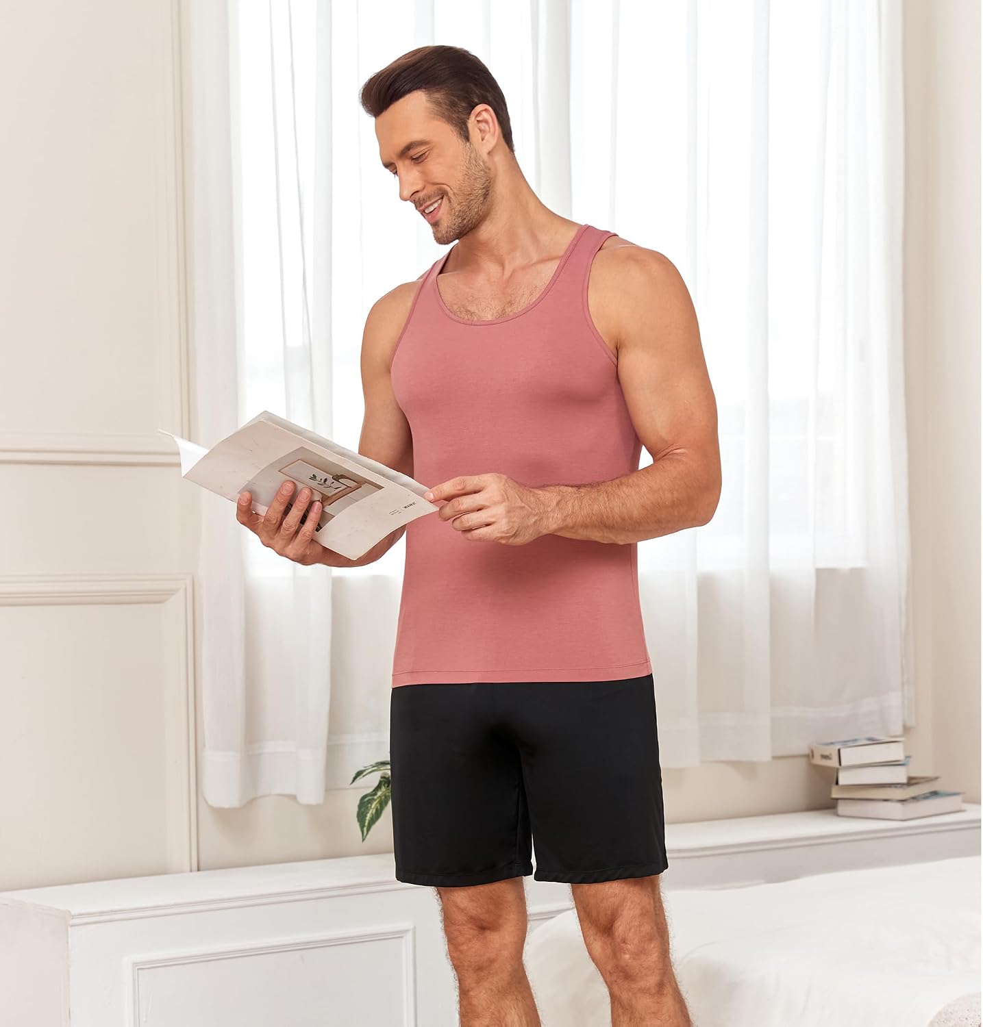 COLORFULLEAF Men's Tank Top Bamboo Rayon Undershirts Moisture-Wicking Cool Slim Fit T Shirts for Men(3O L_NEW)