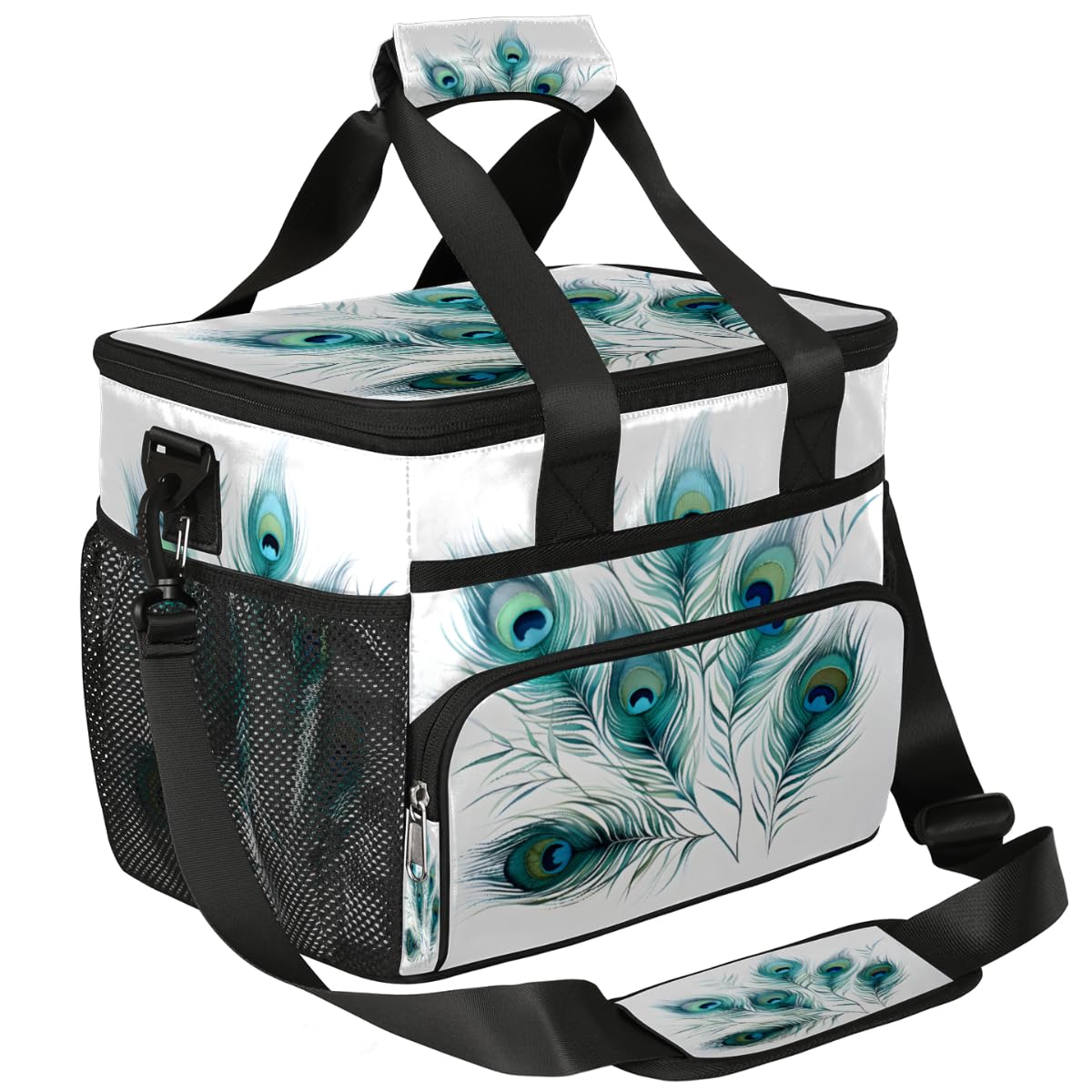 Feather Insulated Picnic Backpack Lunch Box for Women Men Picnic Basket Tote Lunch Bag Picnic Bag Portable Lunch Bags for Picnic, Beach, Work, Trip,Office, Camp Peacock Feather