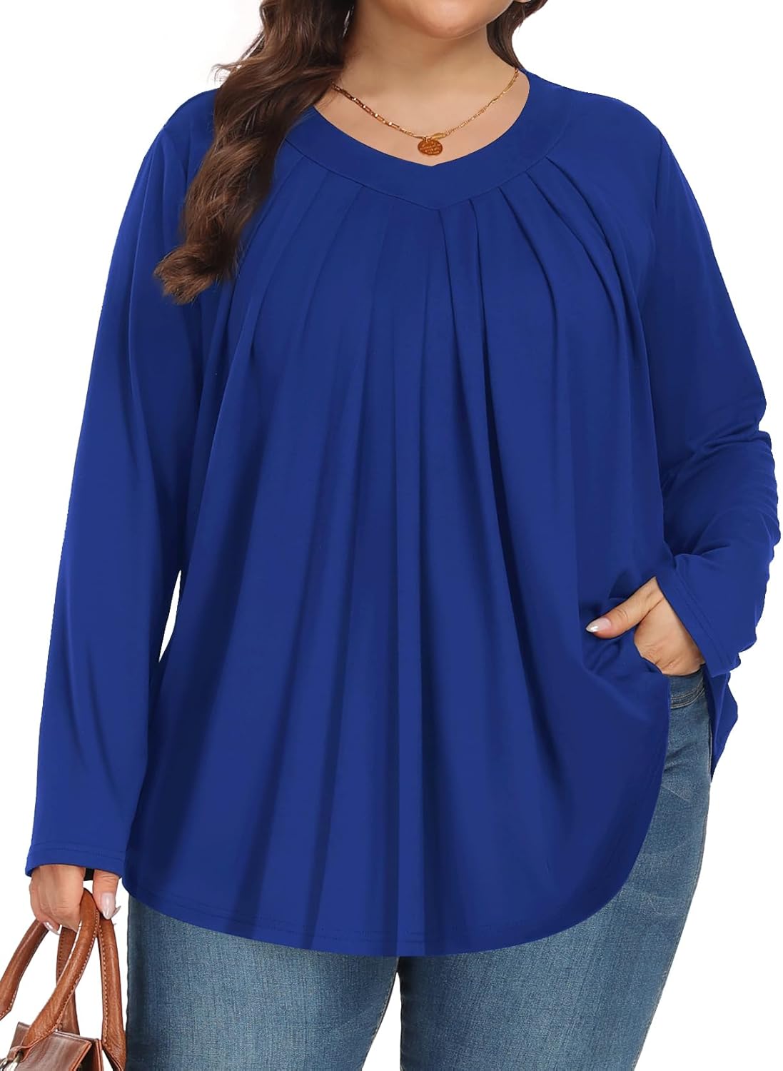 Tencede Womens Plus Size Tops Long Sleeve Shirts V Neck Tunic Blouses 1X-5X - Image 2
