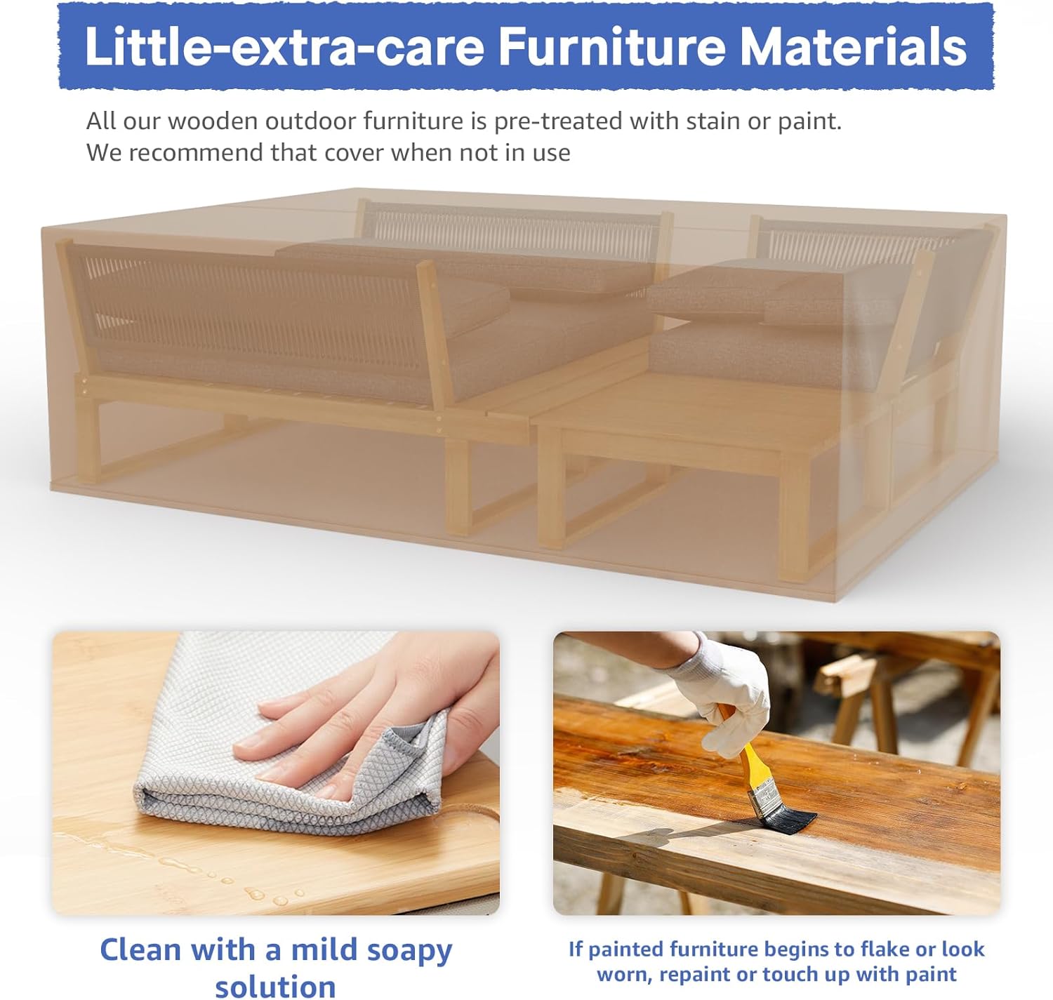 SUNSITT 4 Piece Acacia Wood Patio Furniture with Waterproof Cover, L-Shaped Outdoor Sectional Sofa Set with Coffee Table, FSC Certified Conversation Set with Built-in Side Table & Grey Cushions