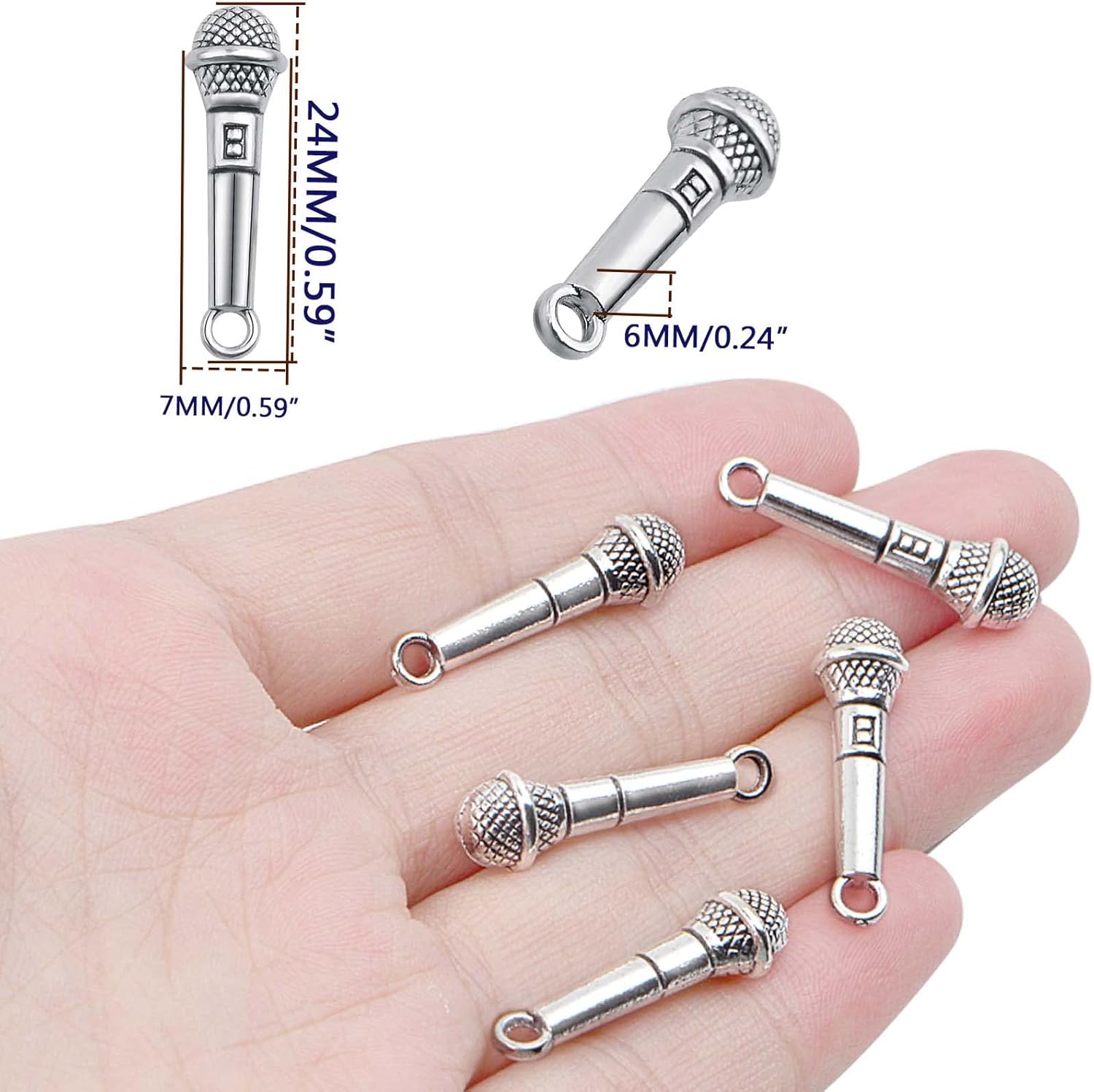 60pcs Tibetan Microphone Pendant Charms Vintage Alloy Music Theme Charms Accessories for DIY Necklace Bracelet Keychain Jewelry Making Decor - Image 3