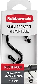 Ganchos de ducha, anillos de ducha en forma de S de acero inoxidable para baño, juego de 12 ganchos, se adapta a cualquier barra de ducha estándar, negro mate
