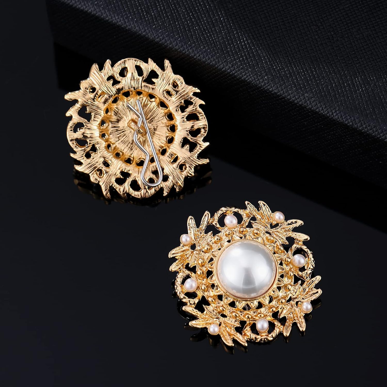 4 Pcs Sliver Rhinestone Buttons Crystal Embellishments for Clothing Jewelry Making DIY Decoration Bottons for Sewing Crafts Wedding Bridal (Pearl-Gold) - Image 2