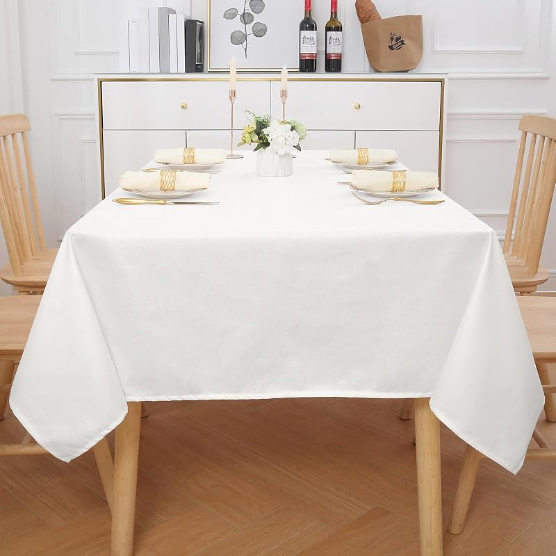 Homaxy Vízlepergető Asztalterítő Len Hatású 140x200 cm Fehér Mosható Foltálló Lótusz Effekt Asztalnemű