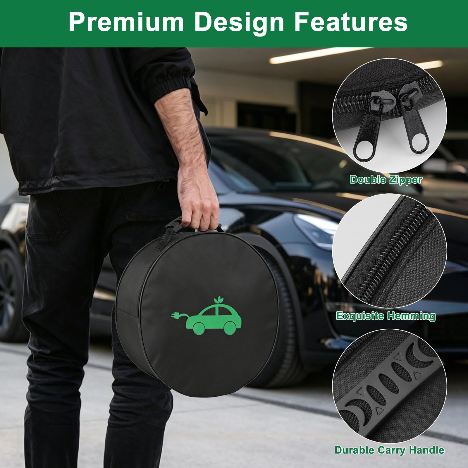 Linkstyle Sac à Câbles pour Voiture Électrique 40×13,5 cm Imperméable pour Câbles de Charge EV