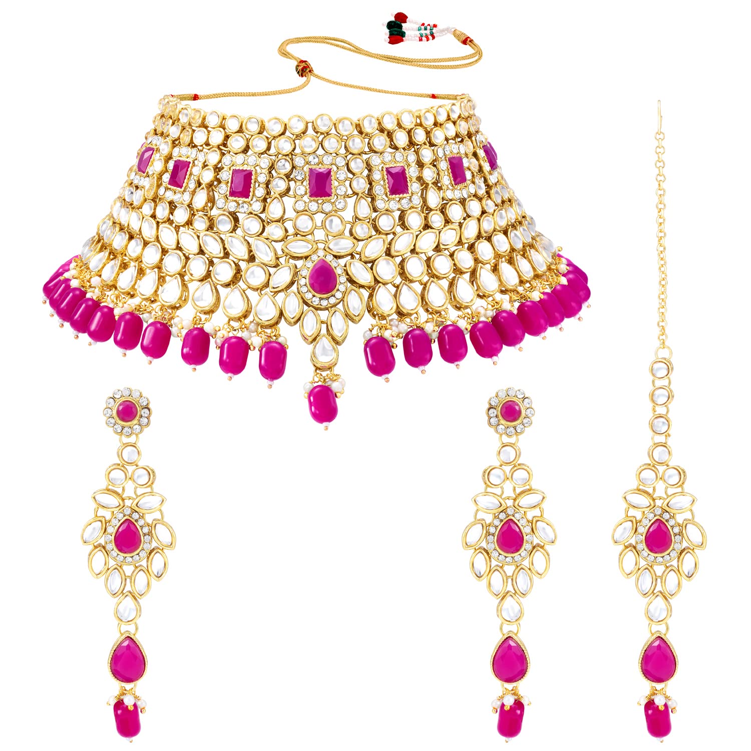 Peora Indian Ethnic Gold Plated Pink Rani Padmavati Kundan Pearl Bridal Choker Necklace Earrings with Maang Tikka Traditional Jewellery Set for Women (B0BFL83WV2) Amazon Price History, Amazon Price Tracker