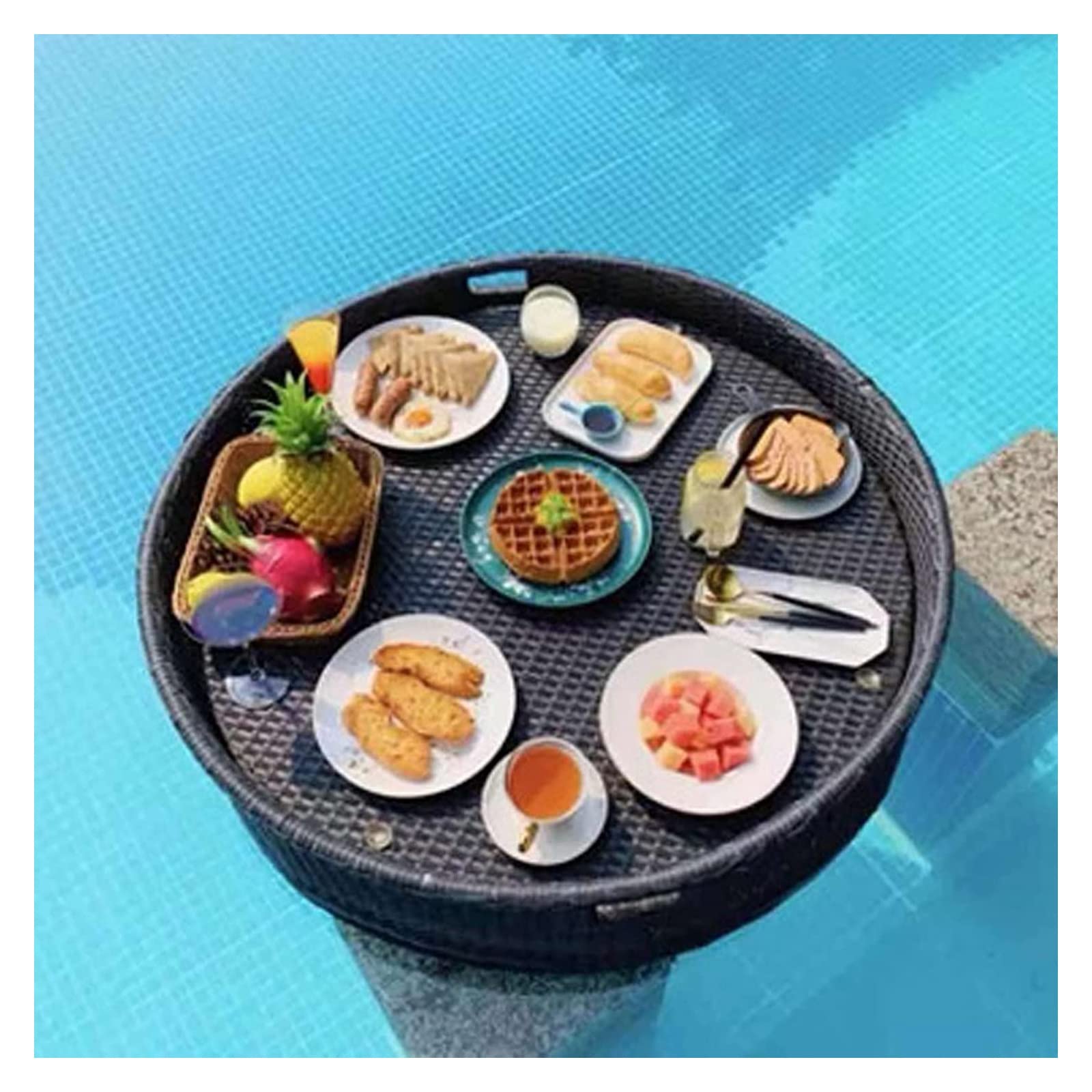 Luxury Floating Serving Tray Pool Tray Table, Floating Serving Tray Table And Bar, Rattan Waterproof Floating Breakfast Tray, Floating Tray For Pool Serving Drink